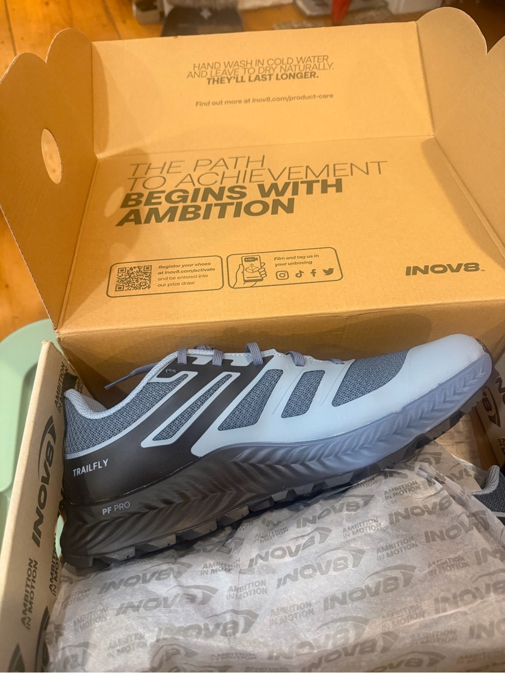 Inov-8 Men’s Trailfly PF Pro Trail Shoes - Light Blue and Gray